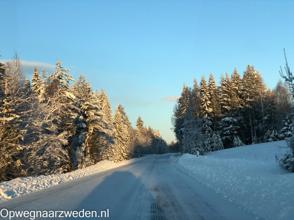 Weg in de winter in Zweden met sneeuw